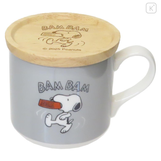 Japan Peanuts Porcelain Mug with Wooden Lid - Snoopy : Food Time Grey - 1