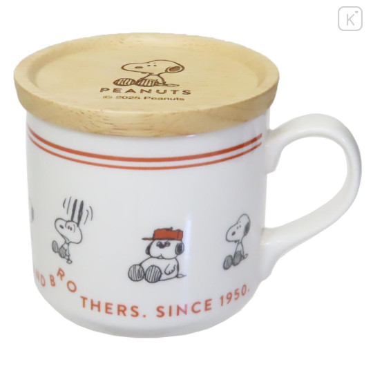 Japan Peanuts Porcelain Mug with Wooden Lid - Snoopy : Brother Sitting - 1