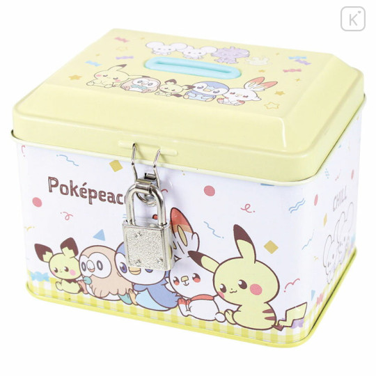 Japan Pokemon Can Piggy Bank with Lock Case - Pokepeace Light Yellow - 1