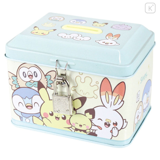 Japan Pokemon Can Piggy Bank with Lock Case - Pokepeace Light Blue - 1