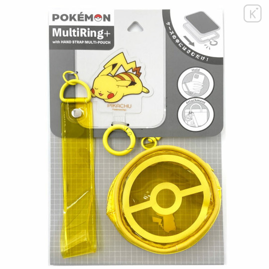 Japan Pokemon Multi Ring Plus Clear Hand Strap with Mini Pouch - Pikachu - 1