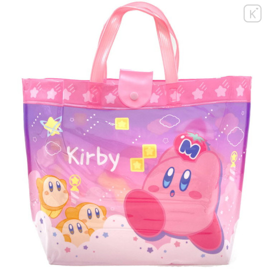 Japan Kirby Waterproof Vinyl Beach Bag & Pool Tote - Kirby & Waddle Dee : Sky Pink - 1