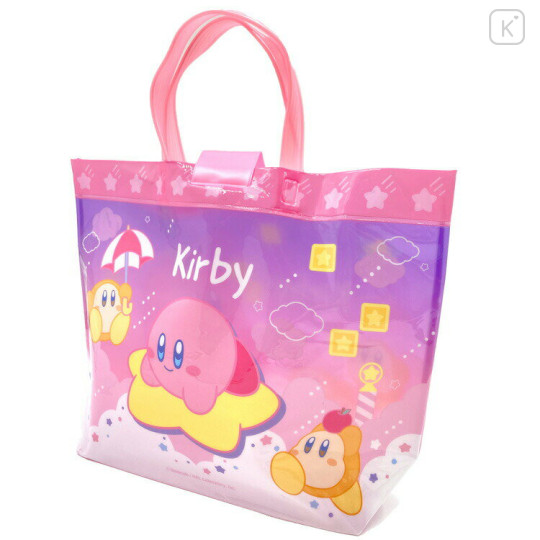 Japan Kirby Waterproof Vinyl Beach Bag & Pool Tote - Kirby & Waddle Dee : Sky Pink - 2