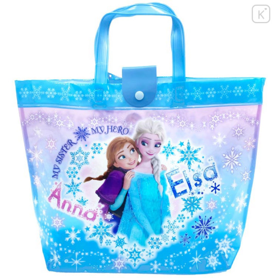 Japan Disney Pool Bag Vinyl Tote Bag - Anna & Elsa : Blue - 1