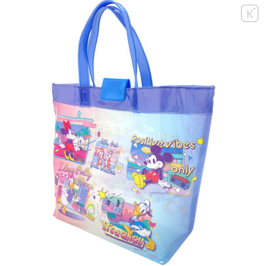 Japan Disney Waterproof Vinyl Beach Bag & Pool Tote - Mickey & Friends : Purple Pink Blue - 2