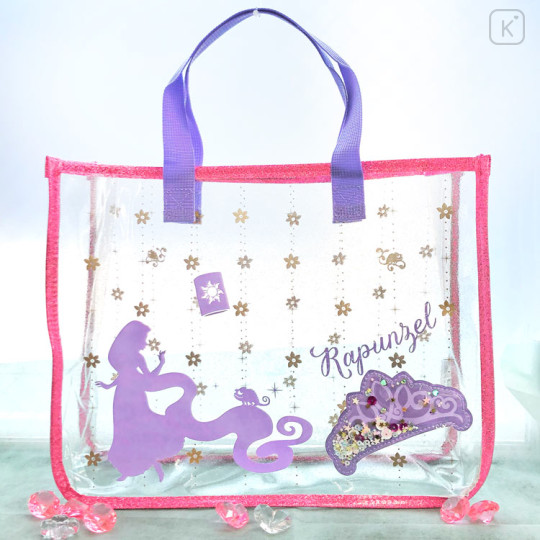 Japan Disney Pool Bag Vinyl Tote Bag - Rapunzel : Silhouette Sequins Glitter - 1