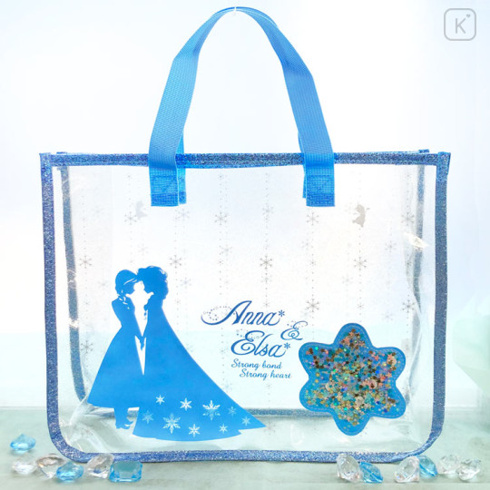 Japan Disney Pool Bag Vinyl Tote Bag - Frozen : Silhouette Sequins Glitter - 1