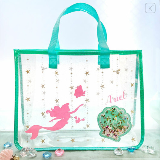 Japan Disney Pool Bag Vinyl Tote Bag - Ariel : Silhouette Sequins Glitter - 1