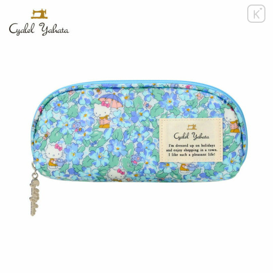 Japan Sanrio Liberty Fabrics Glasses Case - Hello Kitty : Primrose Meadow Blue - 1