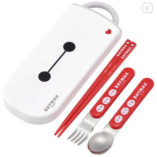 Japan Disney Bento Lunch Cutlery Set Spoon Fork Chopstick - Baymax : White & Red - 1