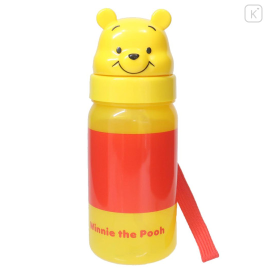 Japan Disney Store Water Bottle With Straw 350ml - Pooh : Smile - 1