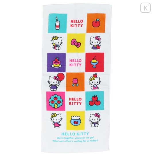 Japan Sanrio Face Towel - Hello Kitty & Hello Mimmy : Fun Grid - 1
