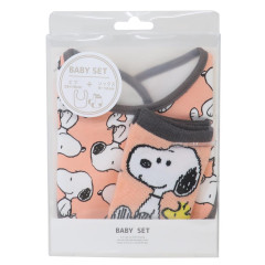 Japan Peanuts Bib & Socks Set - Snoopy & Woodstock : Pink