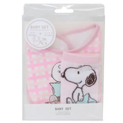 Japan Peanuts Bib & Socks Set - Snoopy : Letter Pink
