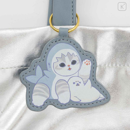 Japan Mofusand Shiny Metallic Tote Bag - Shark Cat Nyan Silver - 4