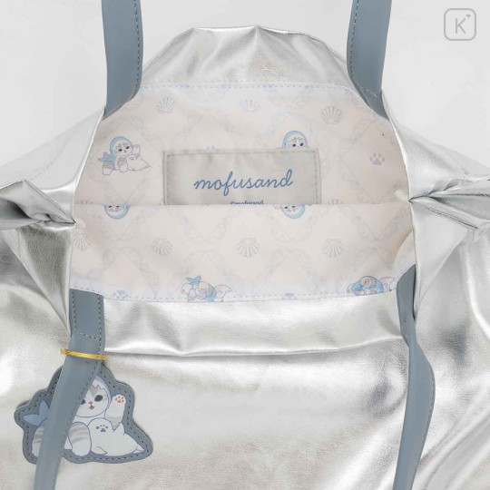 Japan Mofusand Shiny Metallic Tote Bag - Shark Cat Nyan Silver - 8