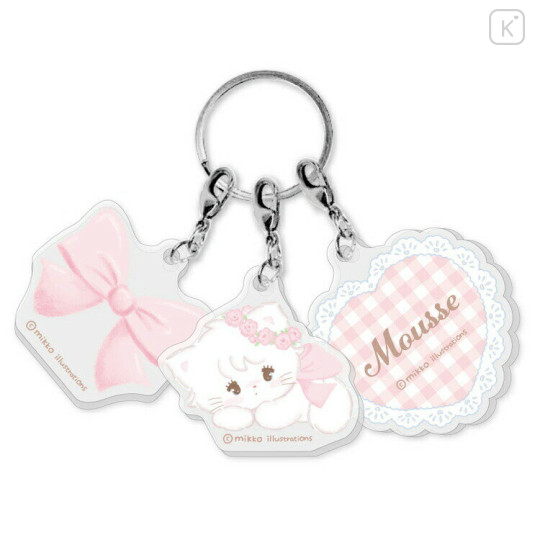Japan Mikko Illustrations Acrylic Keychain 3 Charm - Mousse Ribbon - 1