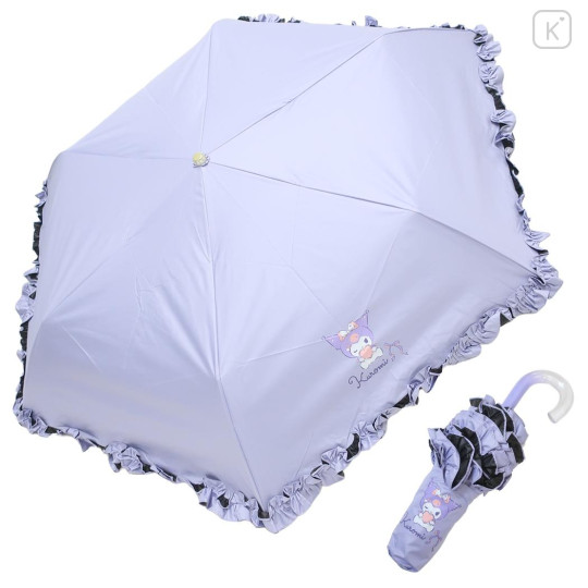 Japan Sanrio Folding Umbrella - Kuromi : Wink Purple Frill - 1