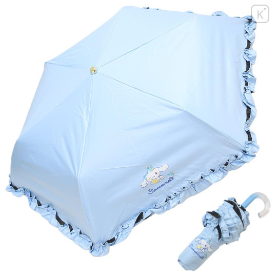 Japan Sanrio Folding Umbrella - Cinnamoroll : Wink Blue Frill - 1