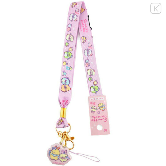 Japan San-X Neck Strap with Mascot - Sumikko Gurashi : Dreaming Idol Ebiten & Ebifurai no Shippo Fried Shrimp Tail Pink - 1