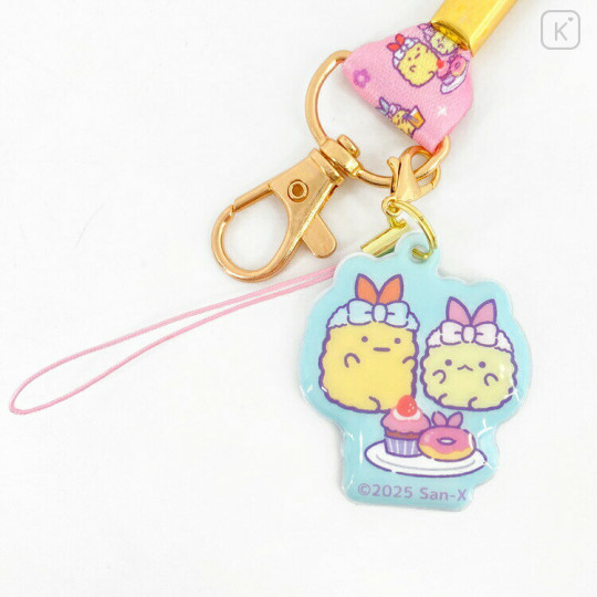 Japan San-X Neck Strap with Mascot - Sumikko Gurashi : Pajama Party Ebiten & Ebifurai no Shippo Fried Shrimp Tail Pink - 2