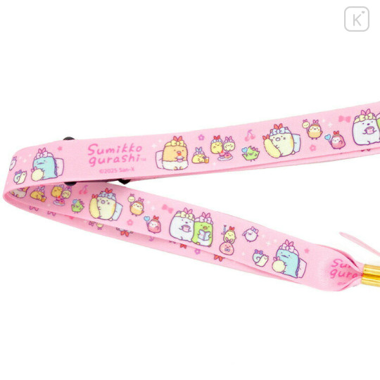 Japan San-X Neck Strap with Mascot - Sumikko Gurashi : Pajama Party Ebiten & Ebifurai no Shippo Fried Shrimp Tail Pink - 3