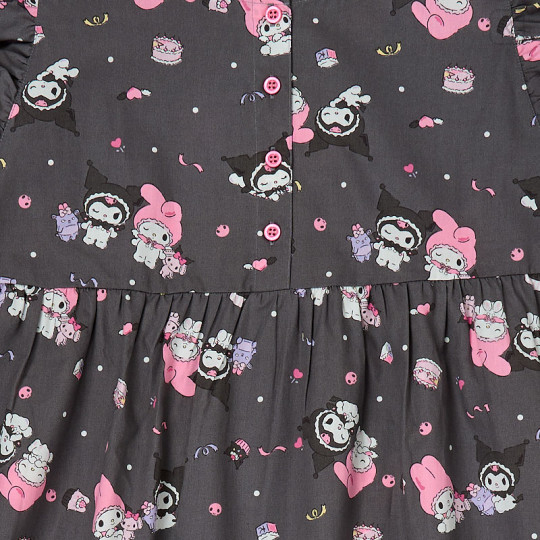 Japan Sanrio Short Sleeve Room Dress - Kuromi & My Melody : Black - 2