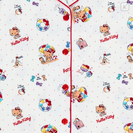 Japan Sanrio Short Sleeve Shirt Pajamas (L) - Hello Kitty : Tanned White - 4