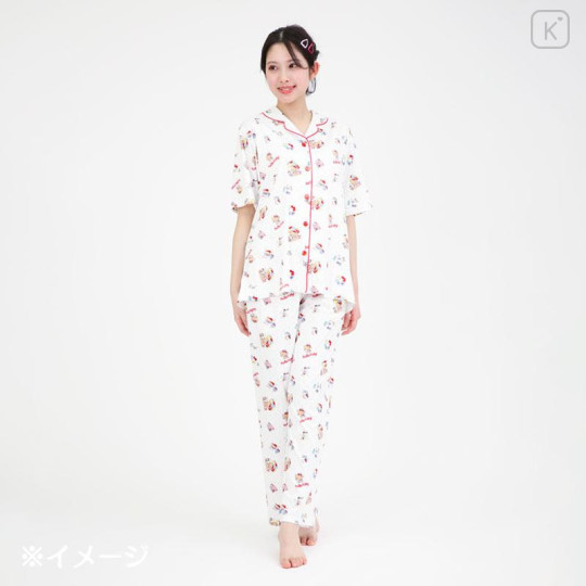 Japan Sanrio Short Sleeve Shirt Pajamas (L) - Hello Kitty : Tanned White - 5