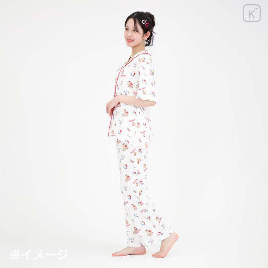 Japan Sanrio Short Sleeve Shirt Pajamas (L) - Hello Kitty : Tanned White - 6