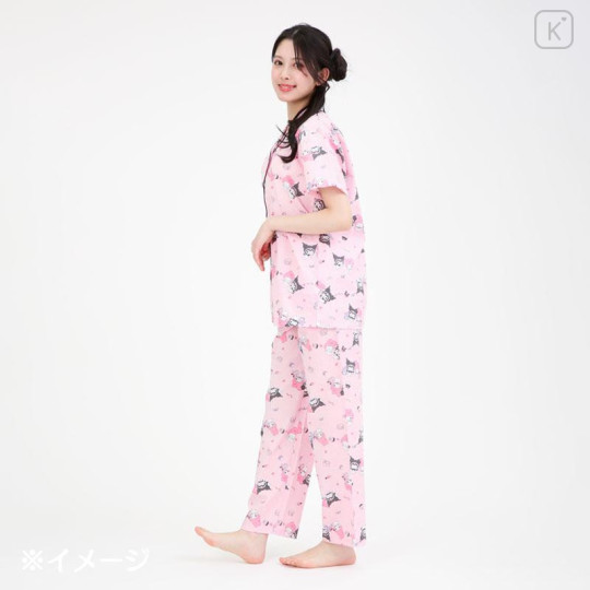 Japan Sanrio Short Sleeve Shirt Pajamas (L) - Kuromi & My Melody : Pink - 6