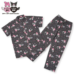 Japan Sanrio Short Sleeve Shirt Pajamas (M) - Kuromi & My Melody : Black