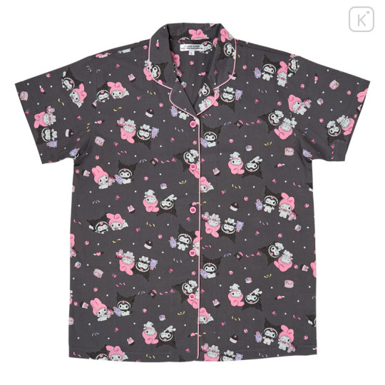 Japan Sanrio Short Sleeve Shirt Pajamas (L) - Kuromi & My Melody : Black - 2