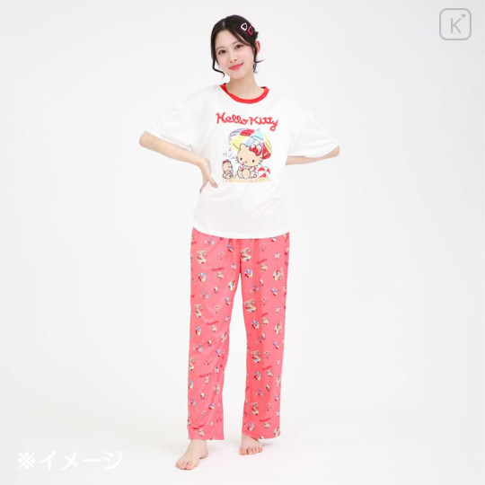 Japan Sanrio Short Sleeve T-shirt Pajamas (L) - Hello Kitty : Tanned Red - 6