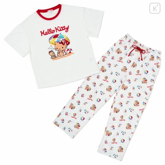 Japan Sanrio Short Sleeve T-shirt Pajamas (M) - Hello Kitty : Tanned White - 1