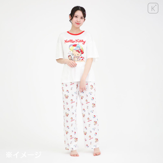 Japan Sanrio Short Sleeve T-shirt Pajamas (M) - Hello Kitty : Tanned White - 6
