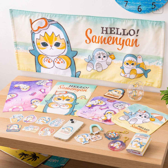 Japan Mofusand A4 Clear File - Cat Shark Hello Summer - 3