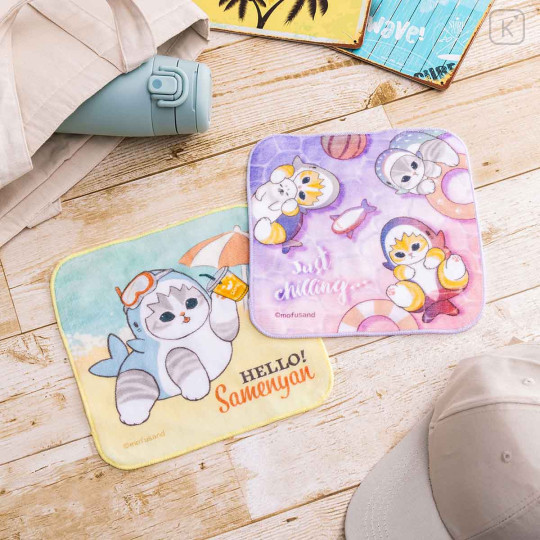 Japan Mofusand Mini Towel Handkerchief - Cat Shark Hello Summer Just Chilling - 2