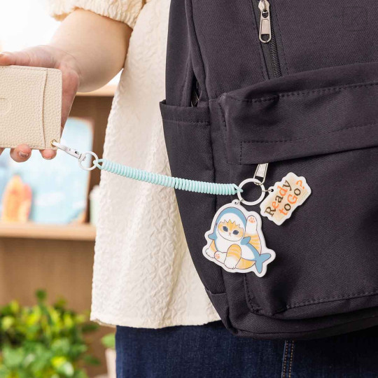 Japan Mofusand Multi-coil Spring Smartphone Strap Keychain Phone Charm - Cat Shark Ready To Go - 2