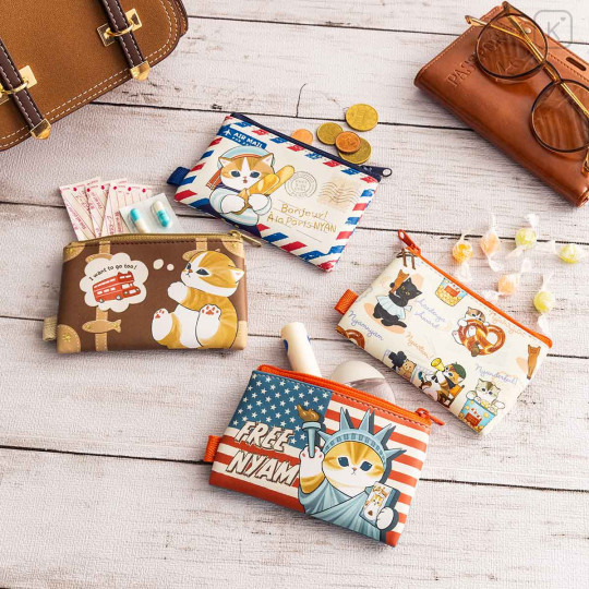 Japan Mofusand Mini Flat Pouch Set - Mofumofu Journey Cat American Statue of Liberty America - 2