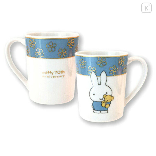 Japan Miffy Porcelain Mug - Miffy : 70th Anniversary Blue Flower Gold - 2