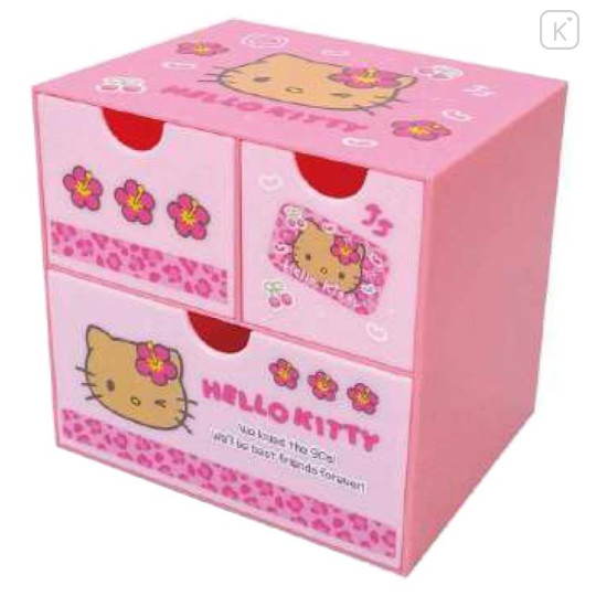 Japan Sanrio Chest Drawer - Hello Kitty : Gogo Gal Collection Tan Leopard Pink - 1