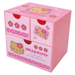 Japan Sanrio Chest Drawer - Hello Kitty : Gogo Gal Collection Tan Leopard Pink
