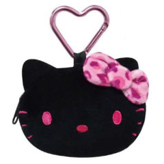 Japan Sanrio Face-shaped Pouch with Carabiner - Hello Kitty : Leopard Pink Black