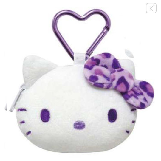 Japan Sanrio Face-shaped Pouch with Carabiner - Hello Kitty : Leopard Purple - 1