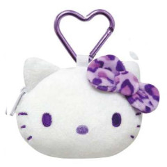 Japan Sanrio Face-shaped Pouch with Carabiner - Hello Kitty : Leopard Purple