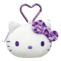 Japan Sanrio Face-shaped Pouch with Carabiner - Hello Kitty : Leopard Purple - 1
