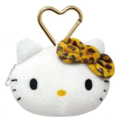 Japan Sanrio Face-shaped Pouch with Carabiner - Hello Kitty : Leopard Yellow