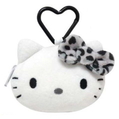 Japan Sanrio Face-shaped Pouch with Carabiner - Hello Kitty : Leopard Grey