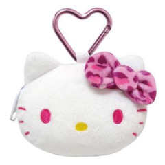 Japan Sanrio Face-shaped Pouch with Carabiner - Hello Kitty : Leopard Pink